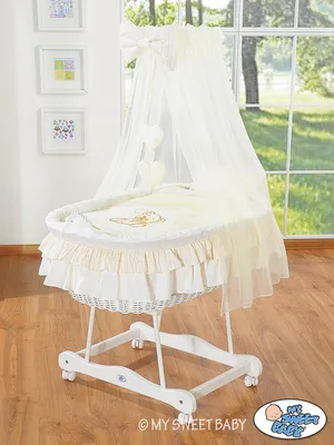 Image de MY SWEET BABY Lit pour Bébé en Fibre Naturelle Blanche 95 cm avec Baldaquin et Matelas PREMIUM