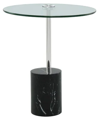 Produktbild von Padiro Beistelltisch rund Ø 44 x 50 cm - Silber/Schwarz - modern, Art-déco-Glamour-Look - Marmorfuß - Glastischplatte - Edelstahl