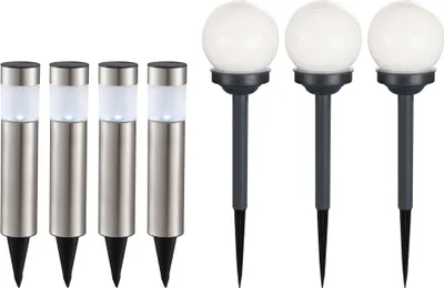 Produktbild von 7er Set LED Solarleuchten, Säulen - und Kugel Design