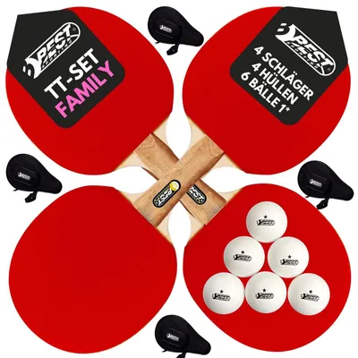 Produktbild von Best Sporting Tischtennisschläger Set FAMILY I 4 Tischtennis Schläger, 4 Schlägertaschen und 1* Tischtennisbälle I 9-teiliges wertiges Tischtennis Set I Tischtennissets I Table Tennis Racket