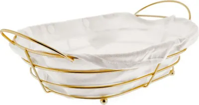 Immagine prodotto di Cestino per il pane in acciaio inox dorato con panno di cotone bianco crema Cestino ovale per il pane