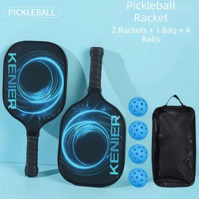 Produktbild von Pickleball-Set 2 Schläger + 4 Bälle – Stoßfest, rutschfester Griff, Pickleball Paddel Schläger-Set für Anfänger & Profis - Farbe: Blau & Schwarz