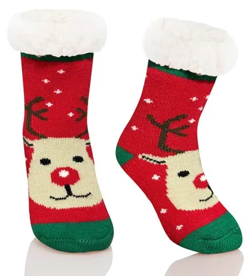 Produktbild von Weihnachtssocken Kinder Kuschelsocken Hüttensocken Einheitsgröße Rentier M