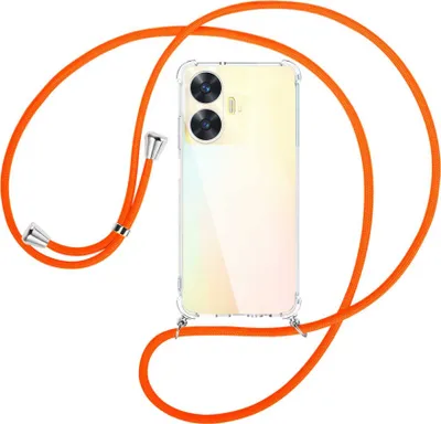 Produktbild von Handykette Backcover-Schutzhülle mit Band (Metall silberfarben) für Realme C55 (6.72'') - neonorange