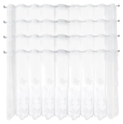 Vitrage-Set 4er-Pack, Blumen-Schmetterling, 45x130 cm, Weiß