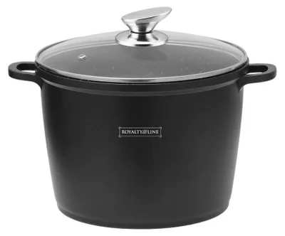 Image de Royalty Line RL-AD28M : Cocotte à revêtement en marbre avec couvercle en verre - 28 cm