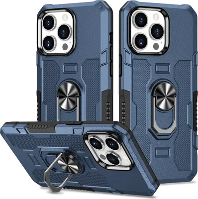 Produktbild von iPhone 14 Pro Max Hülle, Dual Layer Robuste Rüstung Ringhalter Ständer Schutzhülle für iPhone 14 Pro Max Blau