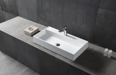 Produktbild von Wandwaschbecken Aufsatzbecken TWG12 - Mineralguss - Weiß matt - 90 x 45 x 11 cm