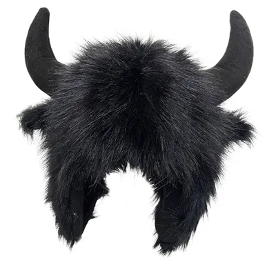 Produktbild von Lustige Wintermütze mit Kunstkuhhorn-Dekor, Donnerkeil, dick, warm, Kunstpelz, Ohrenschutz, Persönlichkeit, Uni, winddicht, flauschig, Foto-Requisite, Damen und Herren, Kappe, Schwarz