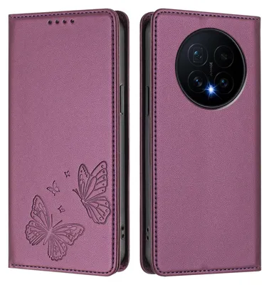 Image de Étui en cuir pour Honor Magic8, motif papillon, étui à rabat avec porte-appareil, violet