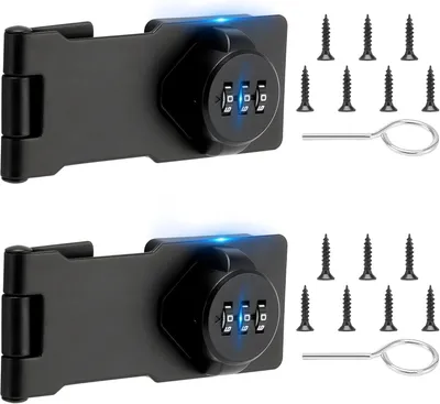 Produktbild von Schlüsselloses Schrankschloss mit Zahlencode – 3-stelliges Passwort-Schnappschloss für Schubladen und Schranktüren (Schwarz, 11,4 cm, 2 Stück)