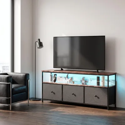 Immagine prodotto di Comodino INONEFT con illuminazione a LED e cassetti in tessuto, mobile contenitore con struttura in metallo, cassettiera, colore nero, dimensioni 108x29.8x57 cm