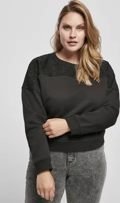 Produktbild von Urban Classics Damen Pullover Ladies Short Oversized Lace Inset Crew Black-S