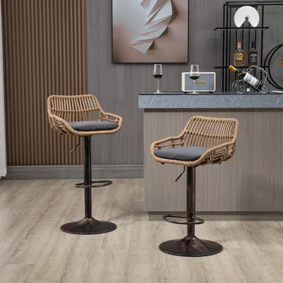 Produktbild von MODFU Barstühle Barhocker Relaxsessel Esszimmerstuhl,2er set,mit Fußstütze,Verstellbar,Grau