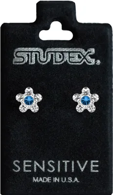 Produktbild von Chirurgenstahl Ohrstecker Blümchen in blau-transparent Studex Sensitive