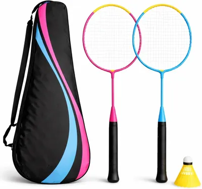 Produktbild von Badminton Set mit Tragetasche – 2 Profi Federballschläger & Badmintonball für Erwachsene und Kinder – Outdoor Federball Set (Kinder Set)