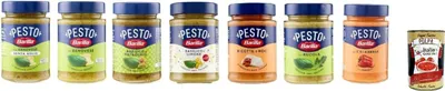 Produktbild von Barilla Pesto Set, 7 Sorten x 190g, Genovese, Basilico Pistacchio, Ricotta Noci, Rucola, Calabrese, Basilico Limone, Genovese ohne Knoblauch, + Italian Gourmet polpa 400g