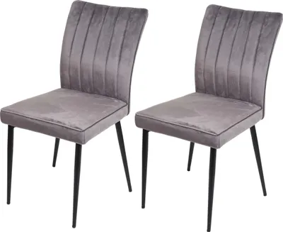 Produktbild von 2er-Set Esszimmerstuhl | HxBxT 88x50x64cm | Sitzhöhe 48cm | Samt Metall | Dunkelgrau | Stuhl Küchenstuhl