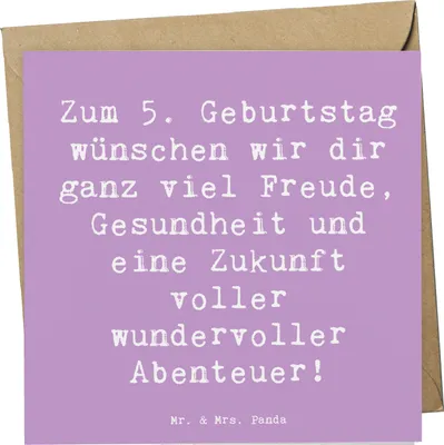 Produktbild von Mr. & Mrs. Panda Klappkarte Spruch 5. Geburtstag Freude - Lavendeltraum - Geschenk, doppelkarte, Geburtstagswünsche, Abenteuer, anlasskarte, faltkarte, Glückwunschkarte