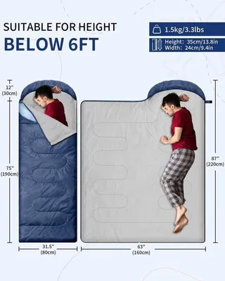 Produktbild von Famanu Schlafsack für Erwachsene 220×80 cm - Leichtgewicht für 3-4 Jahreszeiten