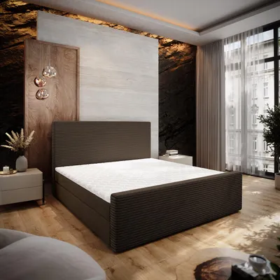 Produktbild von Masseno Boxspringbett ALORIA 180x200 cm Komplett-Set mit Bonell Matratze und Topper, Polsterbett mit Bettkästen -Braun, POSO 06 + KRONOS 06