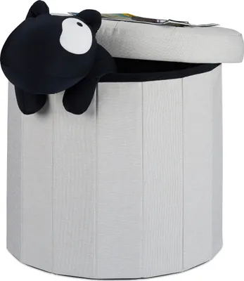 Produktbild von Relaxdays Sitzhocker mit Stauraum Größe L, runder Fußhocker mit Deckel, Polsterhocker faltbar, HBT: 43x45x45 cm, creme