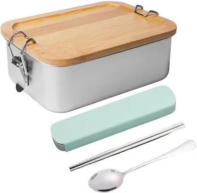 Produktbild von Stahl-Lunchbox - Stil und Tragbar - 1 Stück - Bambusabdeckung