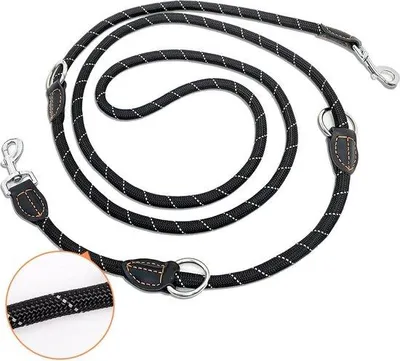 Image de Laisse réglable 3 m x 14 mm pour chiens de grande et moyenne taille - Multifonctionnelle et doublement résistante - Laisse pour chien noire