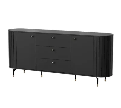 Produktbild von Kommode ZAVEN III, Sideboard mit 3 Schubladen und 2 Türen, Große Anrichte mit Stauraum, Wohnzimmerschrank für Wohnzimmer, Esszimmer und Flur Schwarz