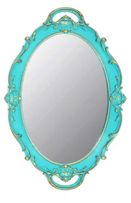 Immagine prodotto di Specchio da parete ovale, blu, 36,8 x 25,4 cm, cornice in plastica, stile barocco, vintage
