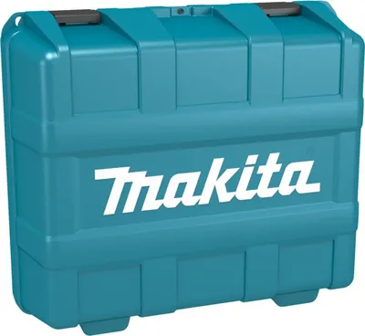 A turquoise transport case with the Makita logo on the front.