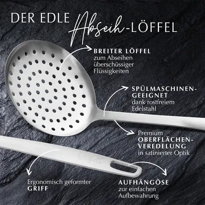 Produktbild von Stanley Rogers Abseihlöffel 30,5 cm, Schaumlöffel mit formschönen Design aus hochwertigem Edelstahl, Schöpflöffel mit Premium Oberflächenveredlung in satinierter Optik (Farbe: Silber)