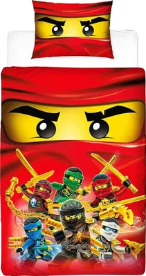 A Lego Ninjago themed duvet cover and pillowcase set.