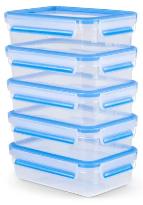 Produktbild von EMSA Clip & Close Frischhaltedosen 5-teiliges Set 0,8L N10307, Set, Rechteckig, 0,8 l, Blau, Transparent, Polypropylen (PP), Thermoplastisches Elastomer (TPE), Deutschland