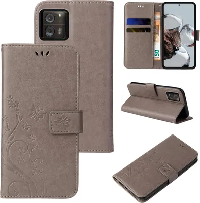 Produktbild von Handyhülle für Xiaomi 13T / 13T Pro Floral Blumen Schmetterling Flip Cover Hülle Case Klapphülle Handytasche Farbe: Grau