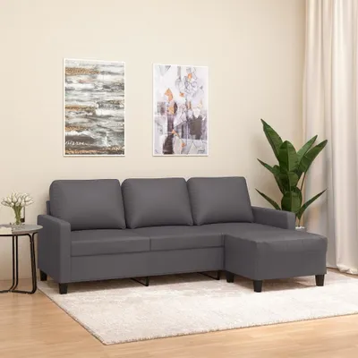 Produktbild von Möbel 3-Sitzer-Sofa mit Hocker Grau 180 cm Kunstleder - Klassische Sofas 3201026