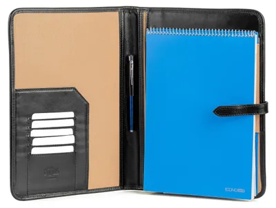 Leder-Executive-Folio A4, schwarz, echt Leder, Notizbuchhalter