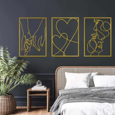 Image de Décoration murale minimaliste en métal, composée de 3 pièces, sur le thème de l'amour