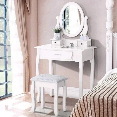Immagine prodotto di Comodino con 3 ripiani e specchio in tessuto girevole a 360°, 75 x 40 x 136 cm.