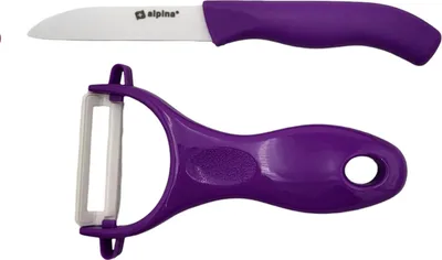 Produktbild von Alpina Keramik Sparschäler & Messer 2er-Set Küchenmesser Obstschäler Gemüseschäler Küchenhelfer Schneidset , Farbe:lila