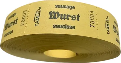 Produktbild von Bonrolle Wurst gelb dreisprachig 1000 Abrisse perforiert fortlaufend nummeriert