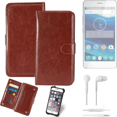Produktbild von K-S-Trade 360° Hülle kompatibel mit Qilive Q5.5 inkl. Headphones braun Kunstleder Case BookCase WalletCase Kunstlederederhülle Handyhülle,