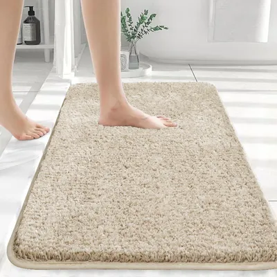 Image de Omgoods - Tapis de bain 70 x 120 cm - Beige, en microfibre, tapis de douche lavable et antidérapant pour salle de bain