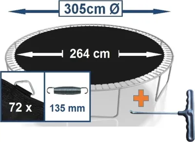Produktbild von walexo Sprungtuch Sprungmatte incl. Federspanner für Trampolin Ø 305 cm 72 Ösen (Federn 13,5 cm)