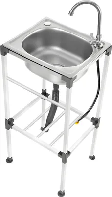 Produktbild von Freistehende Spüle für den Außenbereich, tragbare Edelstahlspüle mit Wasserhahn