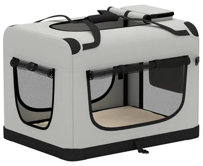 Produktbild von Transporttasche für Haustiere, weichw. Hundetragetasche mit Sicherheitsleine, Kissen und Napf, Hellgrau