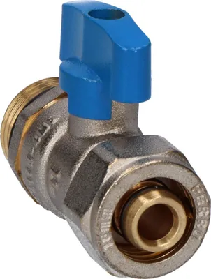 Produktbild von Kugelhahn für Verbundrohre 16x2mm, einschraubbar, blauer Griff, 1/2 Zoll, F-Comfort