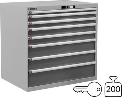 Produktbild von Lista Schubladenschrank - 12.541.519 - 1.000x1.023x725 mm (HxBxT) - 8 Schubladen - 200 kg - Key Lock - RAL 7035/NCS S 6502-B