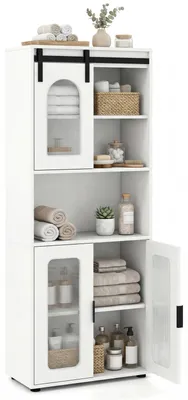 Produktbild von COSTWAY Badezimmerschrank mit Schiebetür, Badezimmerschrank Holz, Badschrank, 60x30x150 cm