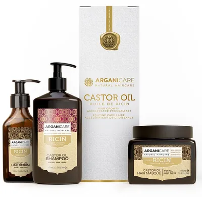 Produktbild von ARGANICARE Haarwachstum stimulierendes Pflegeset mit Rizinus- und Arganöl für alle Haartypen, 3 Teile